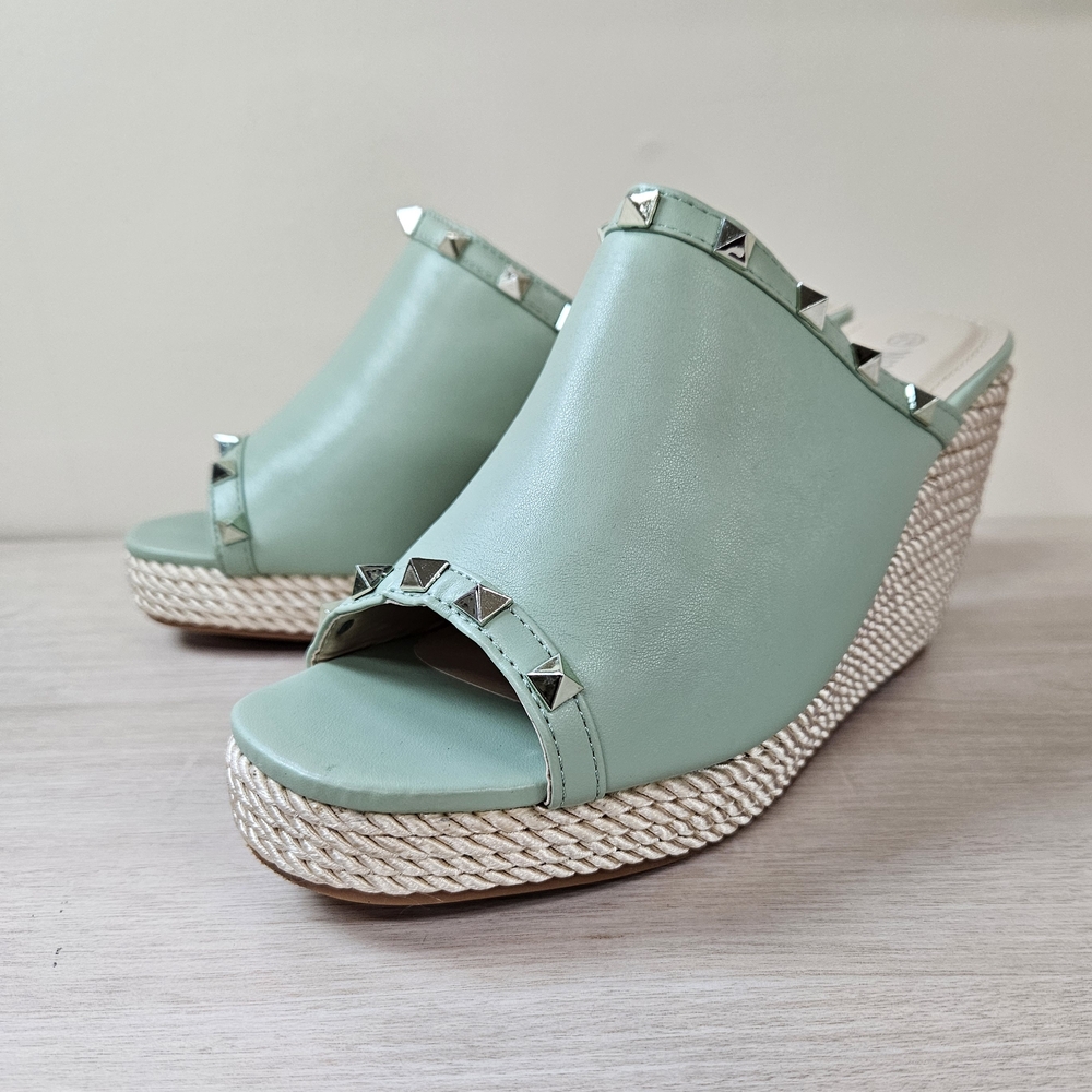 NATURE BREEZE | Size 8 | Soft Sage Studded Espadrille Platform Wedges - Picture 8 of 10
